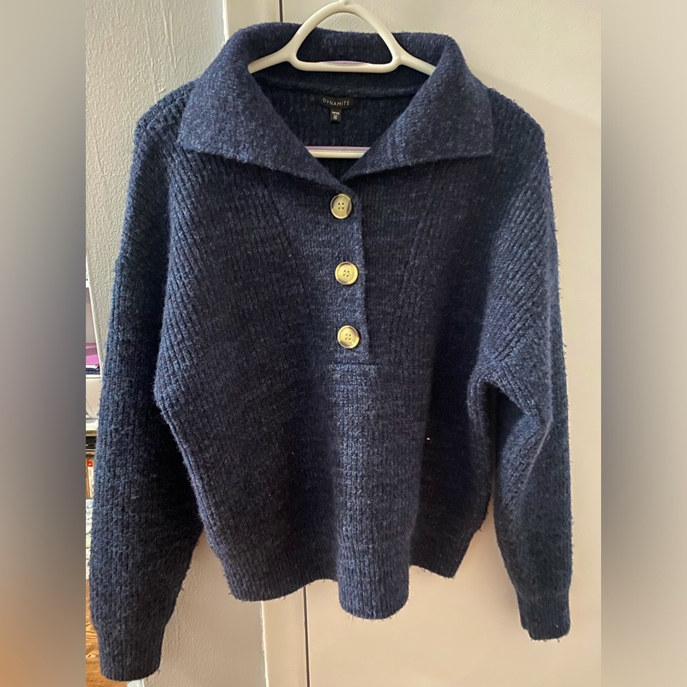 Dynamite Half Button Womens Sweater Blue Size XS